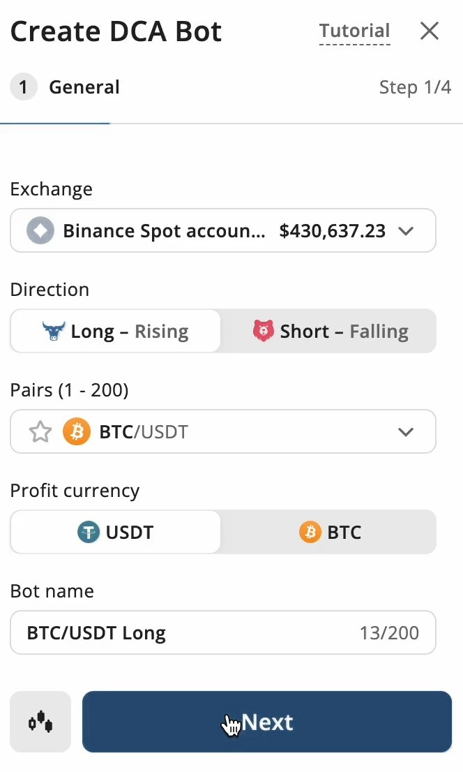 DCA bot interface preview
